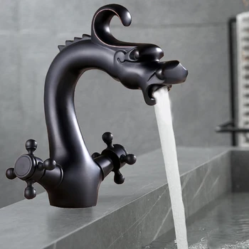 Латунный сосуд в форме дракона, смеситель для раковины в ванной, 2 ручки, 1 отверстие